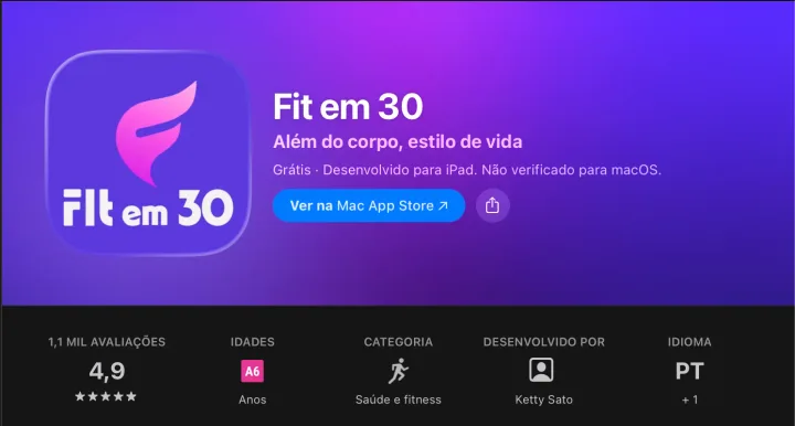 Avaliação do Fit em 30 na loja de apps