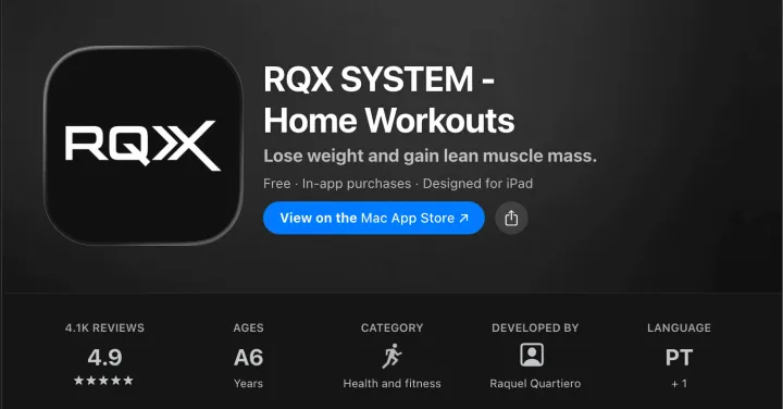 Avaliação do RQX System na loja de apps