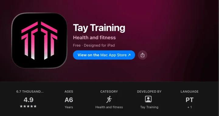 Avaliação do Tay Training na loja de apps